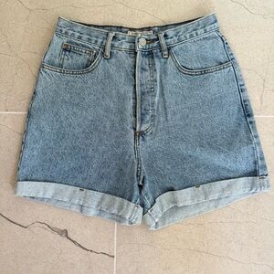 Vintage GUESS Denim Jean Shorts W32 Tag / 28”Waist Pockets Button Fly Folded Hem